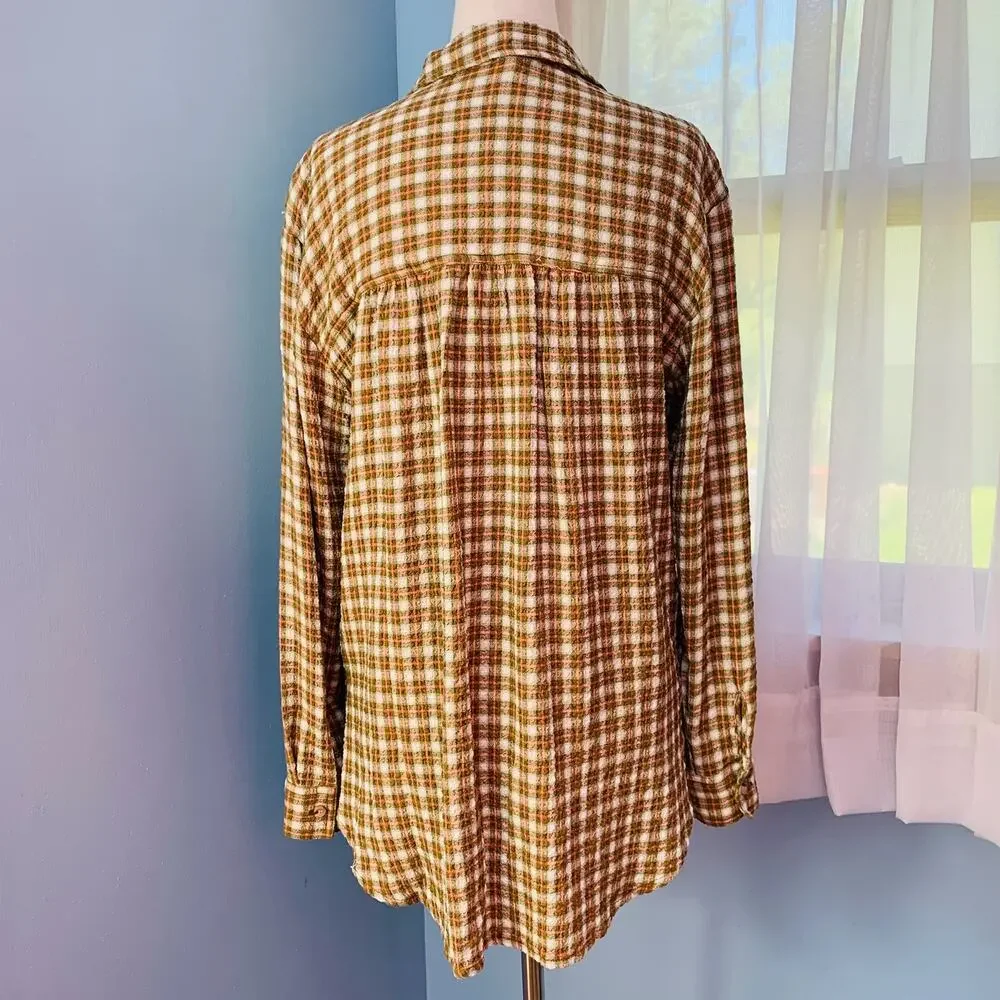Anthropologie Pilcro Plaid Crinkle Button Down Shirt Size XS - Picture 4 of 7
